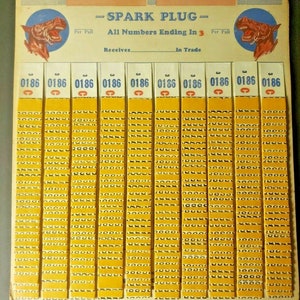 Vintage Spark Plug Horse Image Punch Board Tab Gambling Display Card Ends in 3