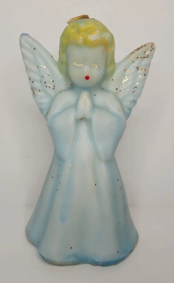 Vintage gurley blue praying angel w glitter chris… - image 1
