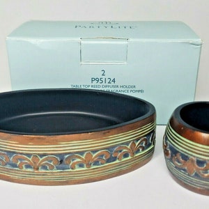 Vintage Retired PartyLite Table Top Reed Diffuser Holder & Collar Set 2 Pcs New Box P7B/ P95124