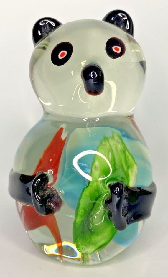 Vintage panda bear art glass hand blown bear & flo