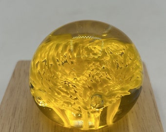 Vintage Glass Yellow Floral Paperweight PB103