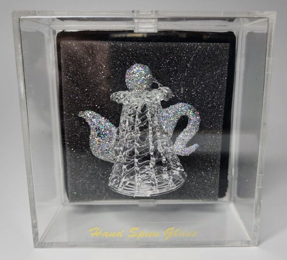 Hand spun glass tea kettle glitter ornament nib s… - image 1