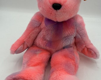 2002 Ty Beanie Buddy "Clubby 5th Anniversary" Retired Neon Pink Bear BB28