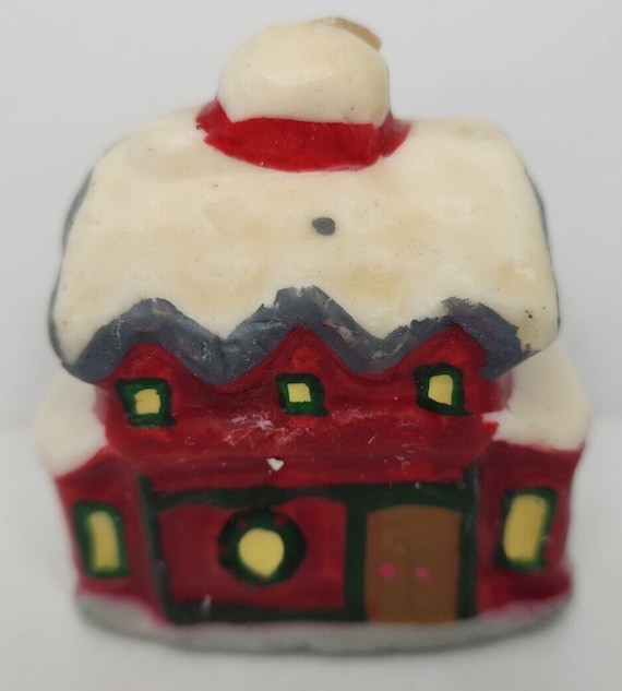 Vintage christmas decorated house candle 3" sku h169 View 3