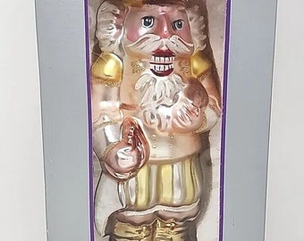 Vintage Peschka Golden 10" King Nutcracker Glass Figurine & Box Christmas Decor