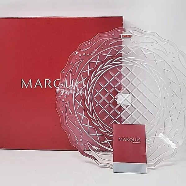 NIB Waterford Marquis 13” Crystal Holly Cookie Cake Dessert Plate Charcuterie