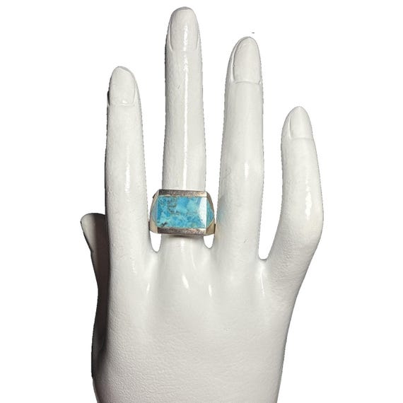 Desert Rose Trading Turqouise and Silver Rectagle Thick Ring 925 Stamped J-9A