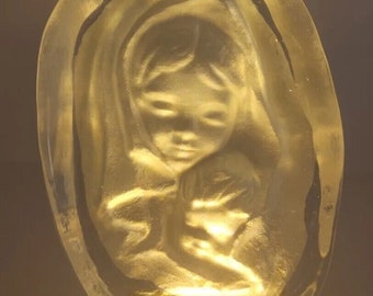 3D Laser Etched Crystal Glass Madona & Child 5 3/4"x 4”x 1 1/2" U4