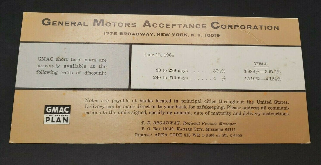 1964 General Motors Acceptance Corporation Gmac Ink Blotter New York