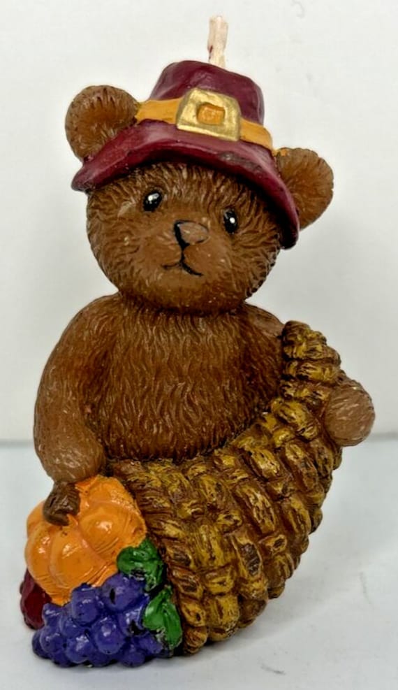 Vintage Bear Holding a Teddy Bear Candle