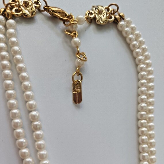 Vtg faux pearl double strand necklace rhinestones… - image 5