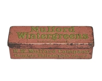 Mulford Wintergreens Tin H.K. Mulford Co Chemists Philadelphia Early Pharmacy