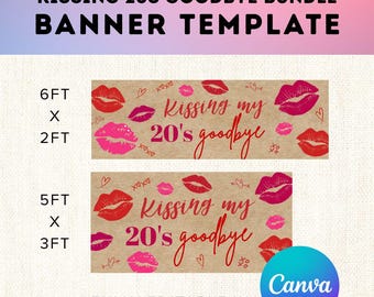 Kissing My 20's Goodbye Birthday Banner Template Bundle 6ft x 2ft and 5ft x 3ft |  Walgreens Printable Banner Template