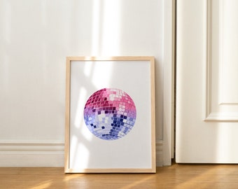 Disco ball printable wall art, LGBTQ bisexual pride, mirror ball print, retro trendy aesthetic 8.5x11 prints by Spellcast Studio