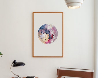 Disco ball printable wall art, mirror ball print, retro trendy aesthetic 8.5x11 prints by Spellcast Studio