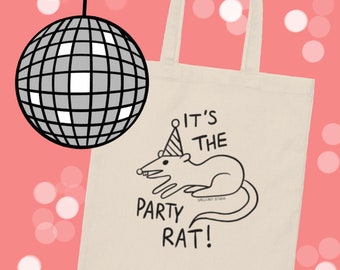Party rat tote bag, funny rat totes for gen z, dumb weird tote bags by Spellcast Studio