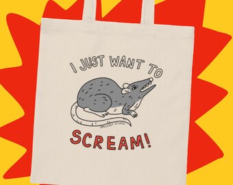 Rat tote bag, I just want to scream totes for gen z, funny weird tote bags by Spellcast Studio