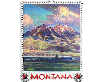 Wooden Shaped Jigsaw Puzzle Montana National Parks Travel Poster  | 524 piece Christmas Family Game