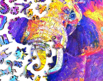 Elephant Wooden Jigsaw Puzzle for Kids and Adults | 248 Piece Christmas Colorful Whimsy Puzzle Gift for Family Time