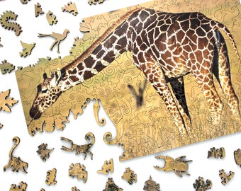 Grazing Giraffe Wooden Jigsaw Puzzle For Adults | Filled with whimsies | Photo Puzzle | Contemporary Puzzle | Boredom Buster |