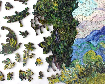 Cypresses Jigsaw Puzzle for Adults | Vincent van Gogh Dutch Artwork | Premium Wooden Puzzle 553 Pieces | Difficult Jigsaw Puzzle