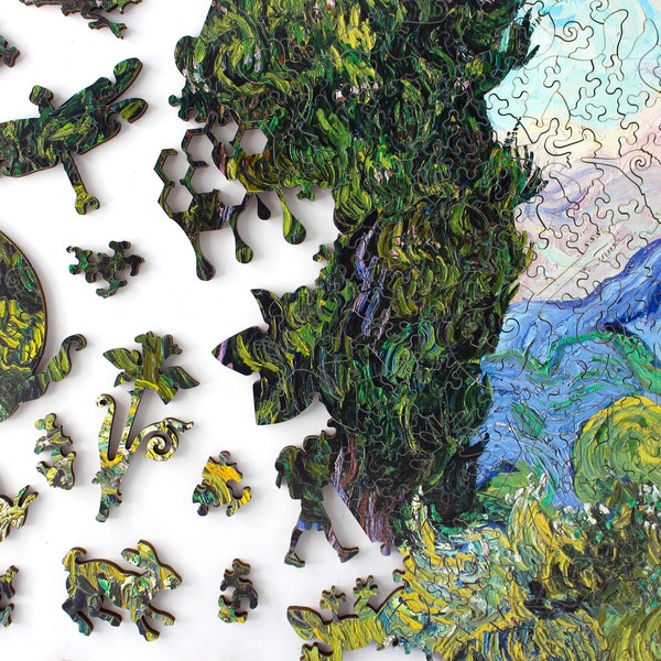 Cypresses Jigsaw Puzzle for Adults | Vincent van Gogh Dutch Artwork | Premium Wooden Puzzle 553 Pieces | Difficult Jigsaw Puzzle