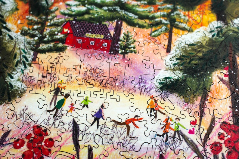 Happy Winter Christmas Jigsaw Puzzle For Adults by Laivi Põder Artwork a Premium 239 Piece Wooden Jigsaw Puzzle image 3