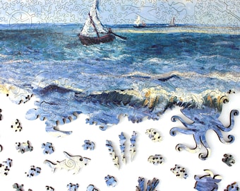 Seascape Jigsaw Puzzle For Adults | Vincent van Gogh Dutch Artwork | Premium 648 Piece Wooden Jigsaw Puzzle | Difficult Jigsaw Puzzles