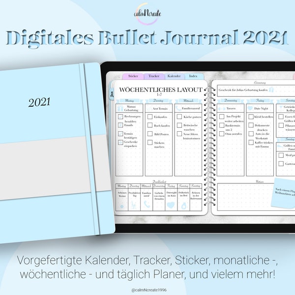 2021 Digitales bullet journal deutsch Blau Mamorhintergrund | Bujo, Planer, GoodNotes, Notability, PDF, Hyperlinked, Digibujo, Kalender