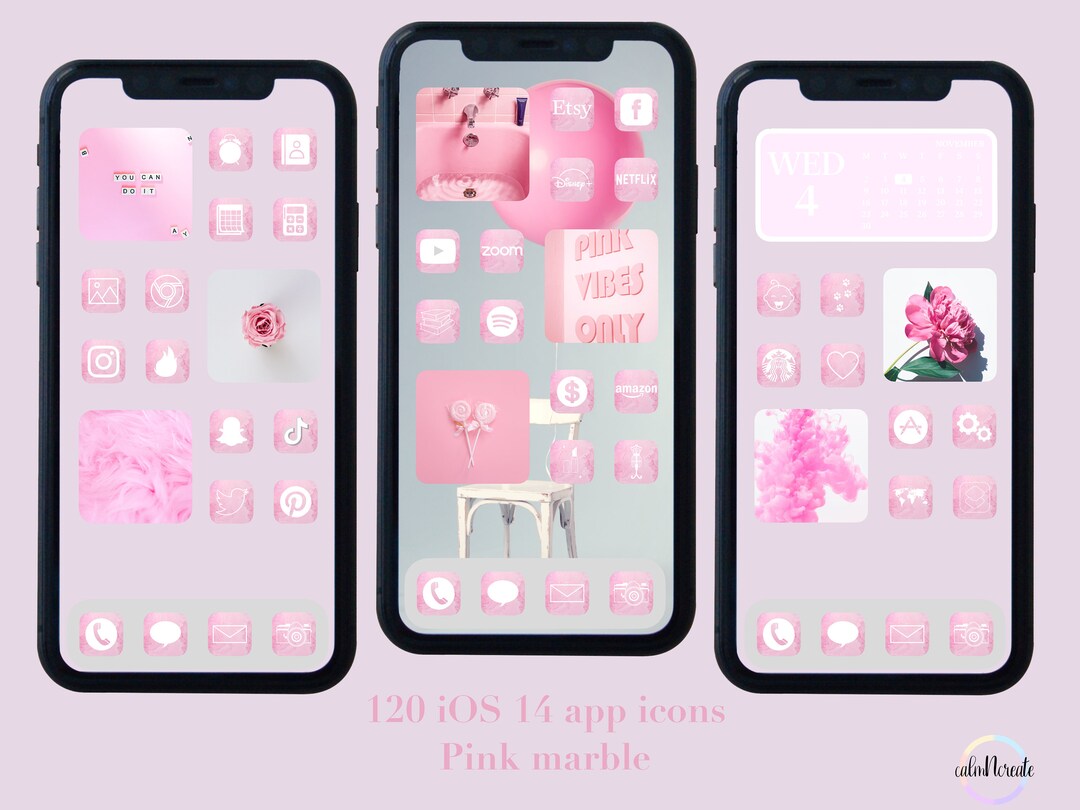 Ios 14 Pink Marble App Icons iPhone App Covers 120 One Etsy