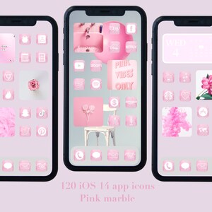 iOS 14 pink marble app icons | iPhone | app covers | 120 | one background | personalized home screen widget | minimalist | wallpaper