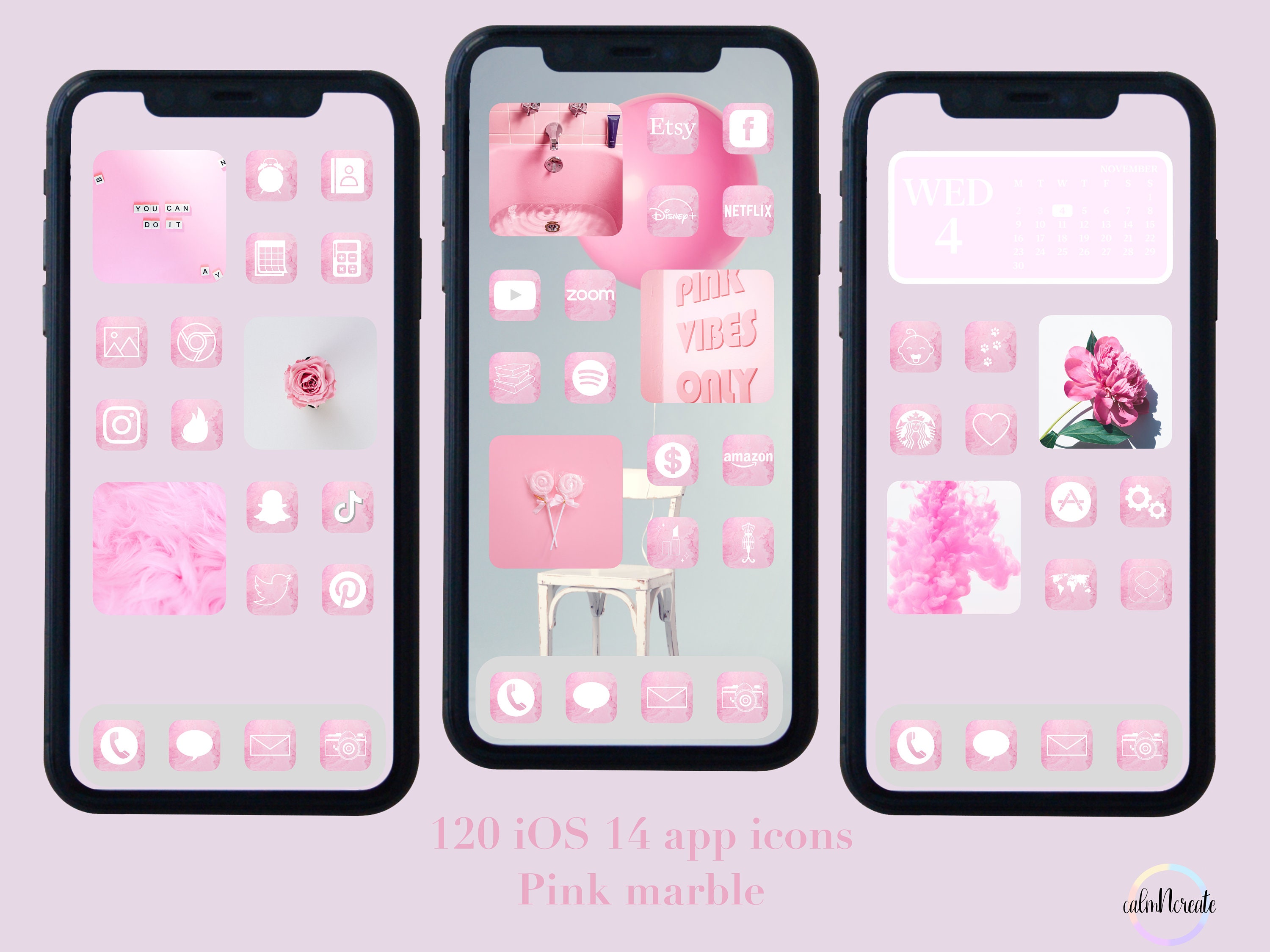 Ios 14 Pink Marble App Icons Iphone App Covers 1 One Etsy