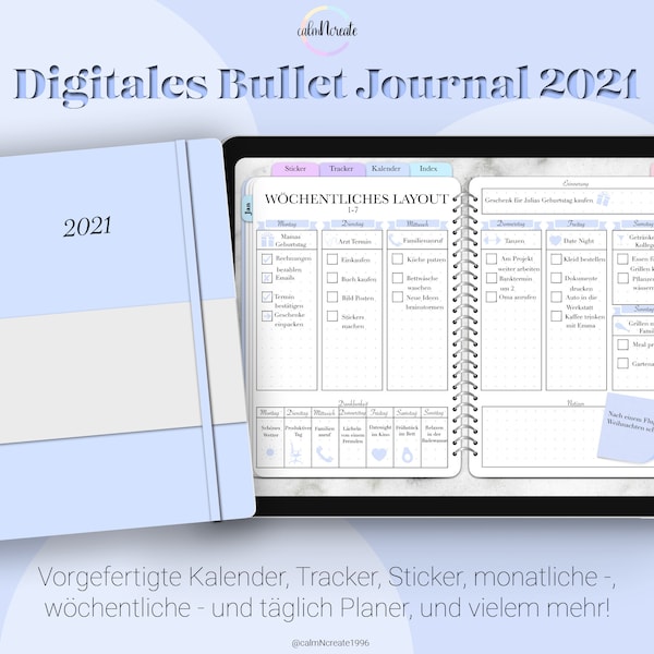 2021 Digitales bullet journal deutsch Dunkel Blau Mamorhintergrund | Bujo, Planer, GoodNotes, Notability, PDF, Hyperlinked,Digibujo,Kalender