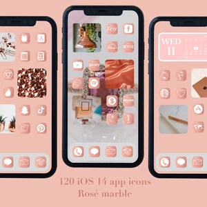 iOS 14 rose Gold marble app icons | iPhone | app covers | 120 | one background | personalized home screen widget | minimalist | wallpaper