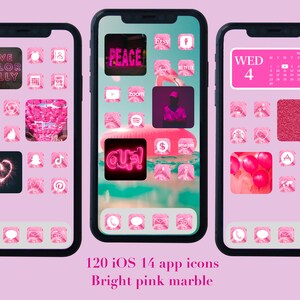 iOS 14 bright pink marble app icons | iPhone | app covers | 120 |1 background | personalized home screen widget | minimalist | wallpaper