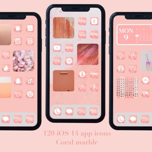 iOS 14 coral marble app icons | iPhone | app covers | 120 | one background | personalized home screen widget | minimalist | wallpaper