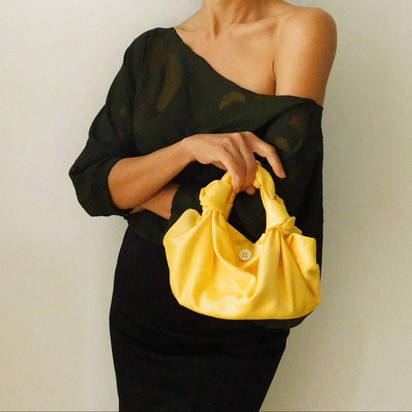 SMALL/BIG Yellow Satin Furoshiki  Knot Handbag/Small Handbag/Satin handbag/Yellow Handbag/Bridesmaid Handbag