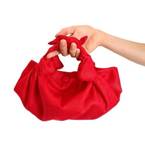 Bolso de mano con nudo Furoshiki de lino rojo/Bolso pequeño/Bolso de lino/Bolso de verano/Bolso de dama de honor