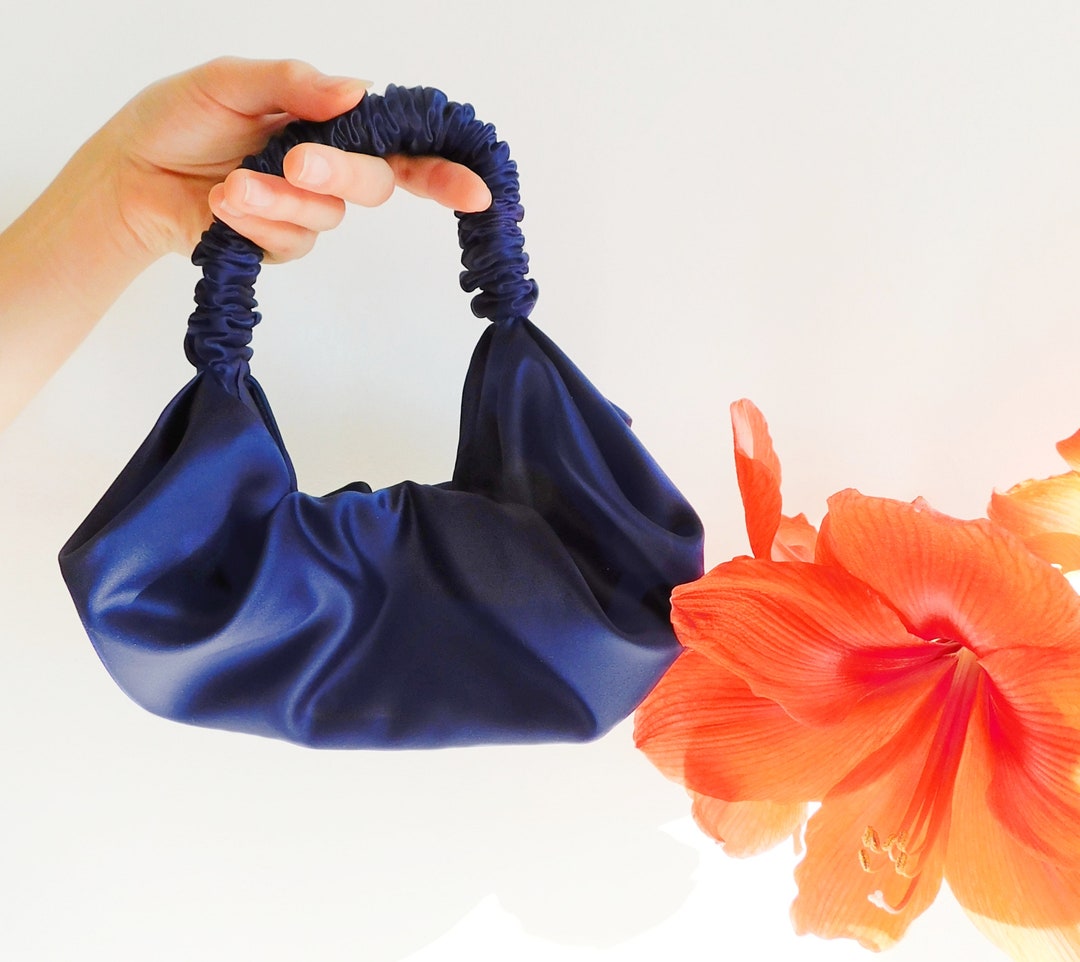 Navy Blue Dumpling Rms Navy Blue Satin DUMPLING Handbag/small Handbag/scrunchy Handbag/blue ...