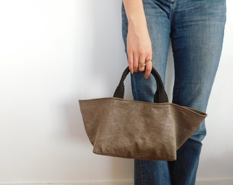 AIX Small Tote/Brown Denim Handbag/Canvas Tote/Casual Tote Handbag