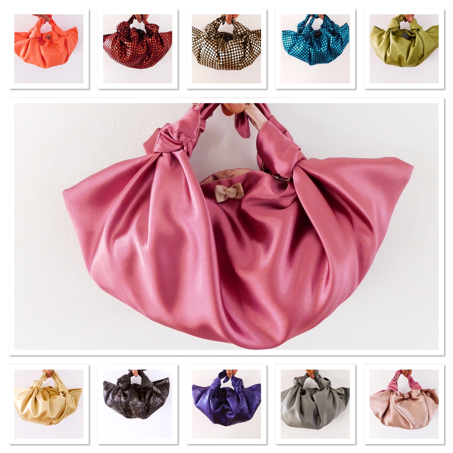 Black Satin Furoshiki Knot Handbag/Small Handbag/ Handmade Bag | Etsy