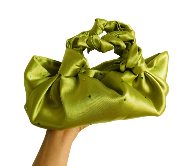 SMALL/BIG Swarovski Metallic Green Satin shops Furoshiki Knot Handbag/Handmade Bag