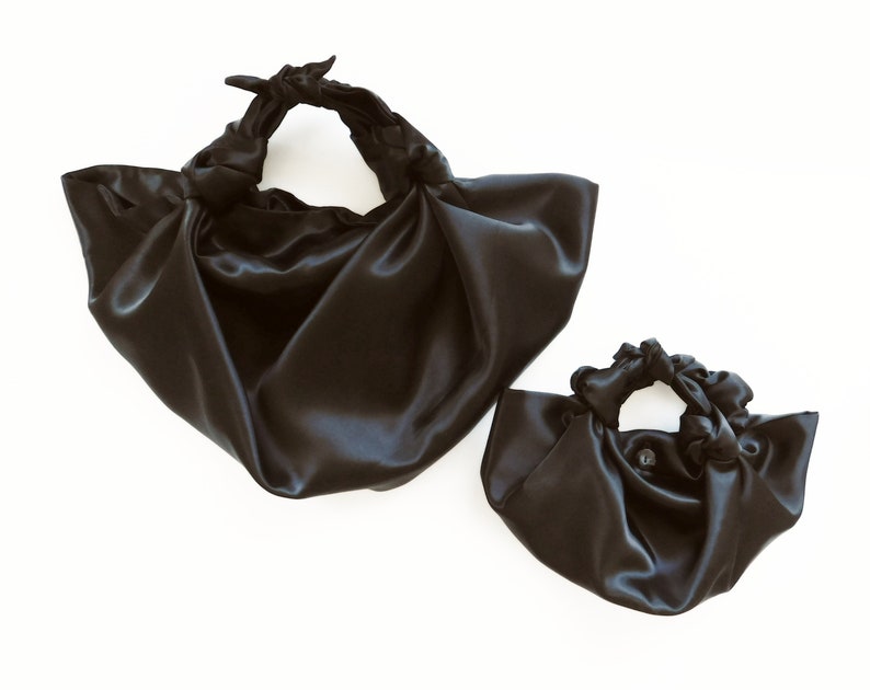SMALL/BIG Black Satin Furoshiki Knot Handbag/Small Handbag/Satin handbag/Black Handbag zdjęcie 8