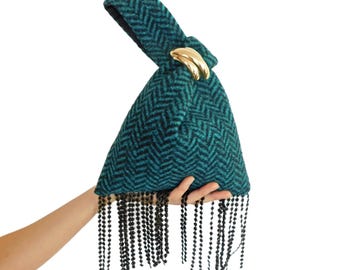 KEIKO Japanese Knot Handbag/Small Purse/Evening Handbag/Wrist Bag/Reversible Bag