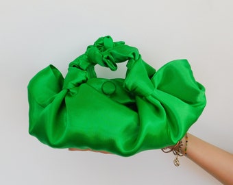 Lime Green Satin Knot Handbag /Small Handbag/Bridal Handbag/Bridesmaid Handbag/Evening Handbag