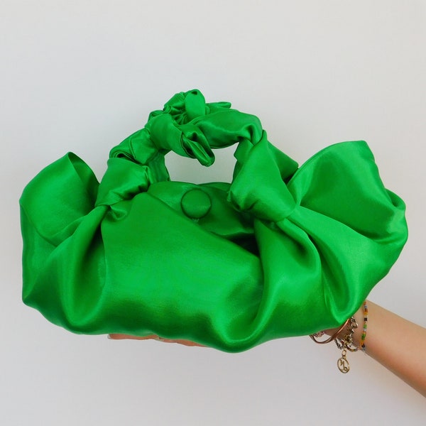 PETIT Lime Green Satin Furoshiki Noeud /Sac à Main/Sac Fait Main/Green Handbag