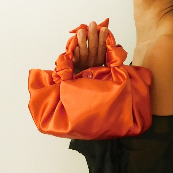 Petit sac à main noeud Furoshiki en satin orange brûlé/Petit sac à main/sac à main en satin/sac à main orange/sac à main de demoiselle d'honneur