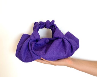 Small Purple Linen Furoshiki  Knot Handbag/Small Handbag/Linen handbag/Summer Handbag