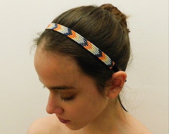 Geometric 2 Bead Choker/Headband,  Blue Oange Studs Choker/Headband, Glimmer Choker, Women's Girl's Hair Accessories Dance Wear Costume