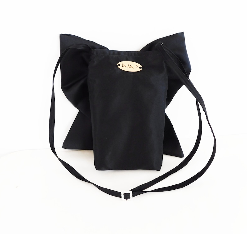 Black Satin BOW Crossbody Bag, Cellphone Purse, Small ShoulderBag, Evening Bag, Waist Bag image 9